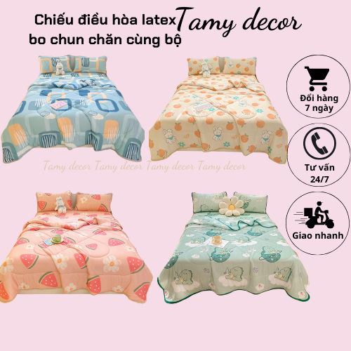 Set 4 Món Chiếu Điều Hòa Bo Chun Kèm Chăn Thun Lạnh Nhiều Hình Tamy Decor Chất Cao Cấp Mềm Mượt Mát Lạnh Size M6 M8 2M2