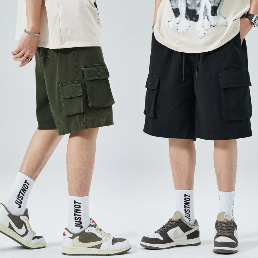 Quần Short nhiều túi chất liệu kaki, Quần đùi thể thao phong cách Hàn Quốc nam nữ mặc cực chất