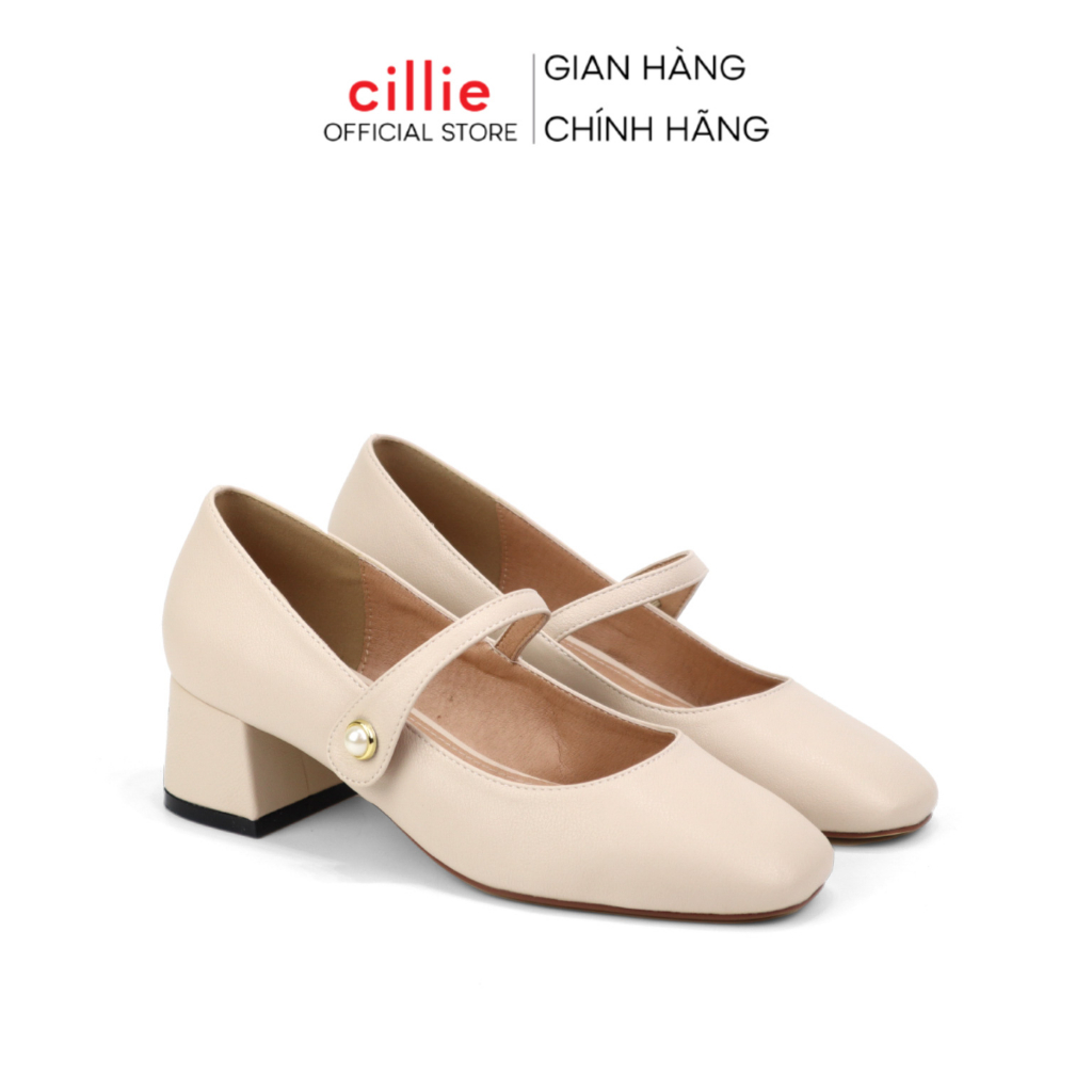 Giày Búp Bê Mary Jane Cao Gót Nữ Mũi Vuông Đế Vuông 4p Trendy Quai Ngang Thanh Lịch Đi Tiệc Cillie 1127