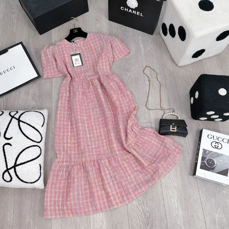 Váy BABYDOLL kẻ hồng dáng xoè đuôi cá nữ siêu đẹp