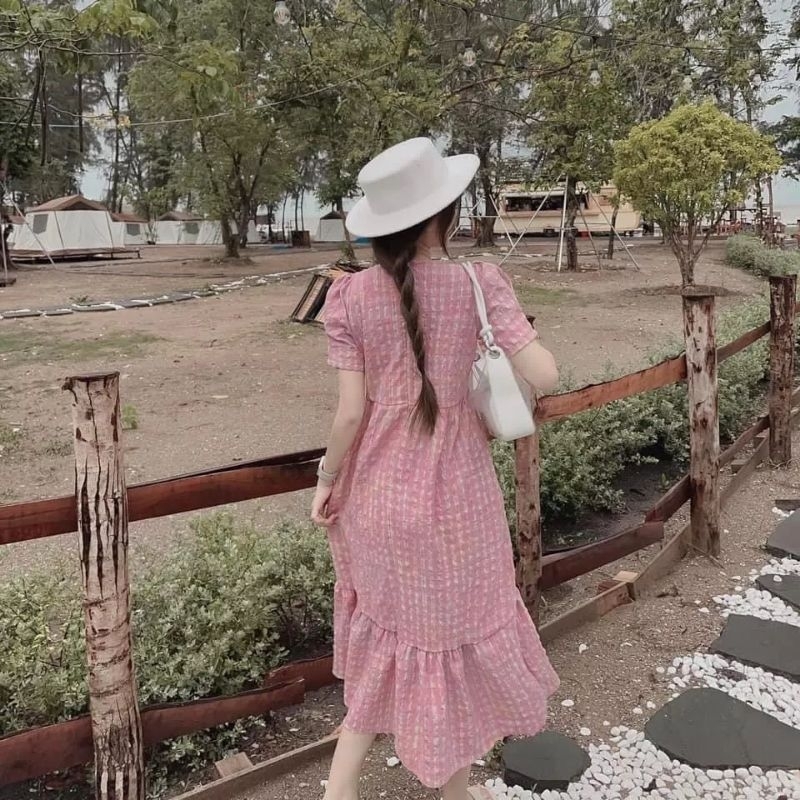 Váy BABYDOLL kẻ hồng dáng xoè đuôi cá nữ siêu đẹp