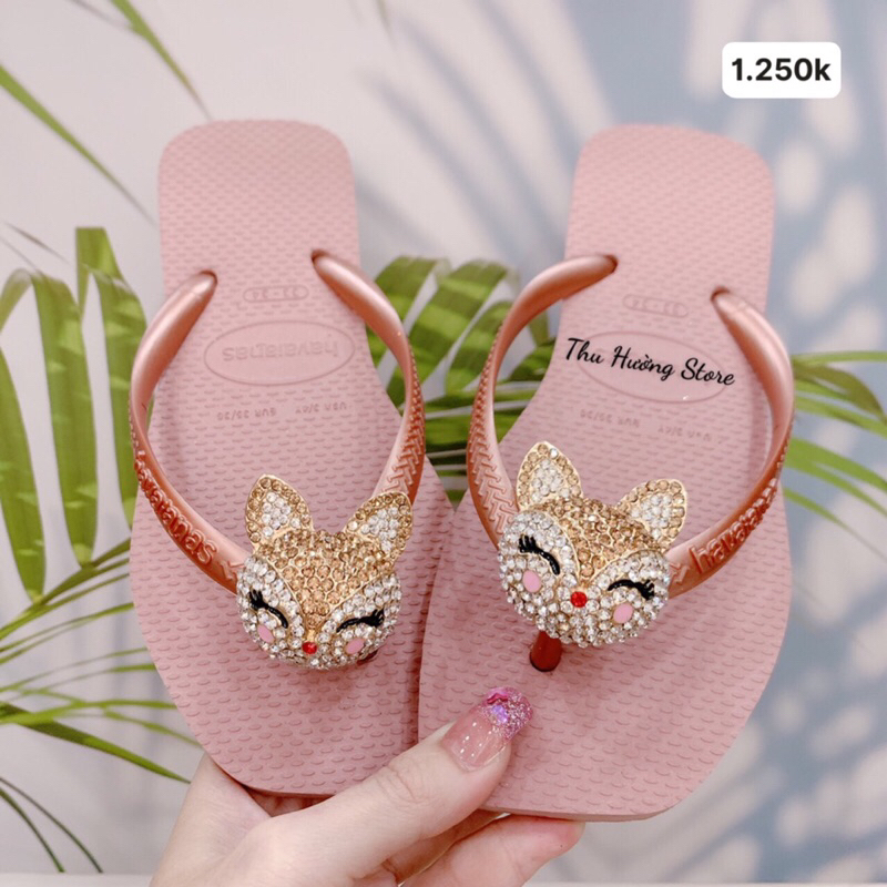 Dép HVN Chính Hãng Đế Vuông Slim Kim Tuyến Mix Charm Cáo Baby New