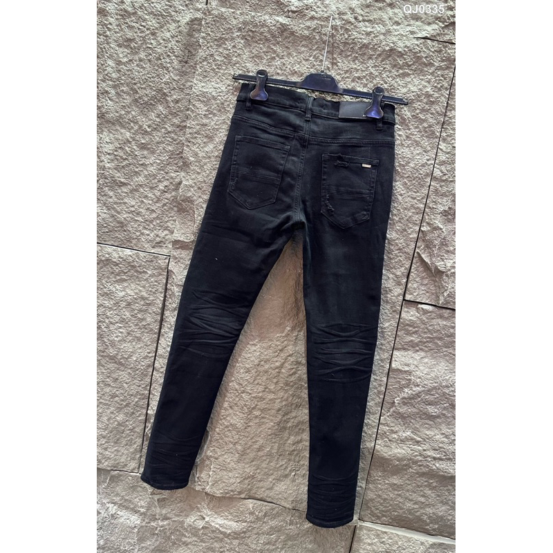 Quần Jeans Nam AMR Rách Vá Da Đen Cứng - Chất Co Giãn Mềm Mại Thời Trang Nam Cao Cấp HOT TREND