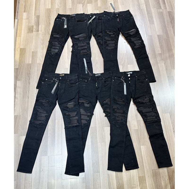 Quần Jeans Nam AMR Rách Vá Da Đen Cứng - Chất Co Giãn Mềm Mại Thời Trang Nam Cao Cấp HOT TREND