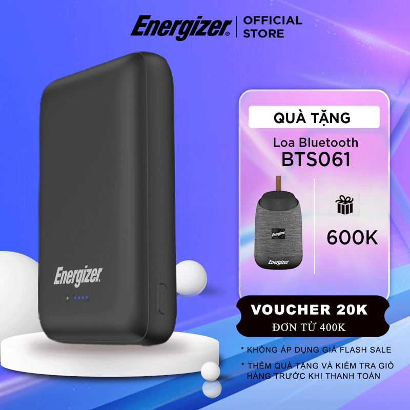 Pin dự phòng Energizer 10,000mAh QP10000PQ -tích hợp sạc nhanh đa nền tảng,thiết kế cốc hút giữ thiết bị-Hàng Chính Hãng