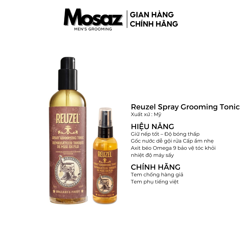 Xịt tạo phồng tóc Reuzel Spray Grooming Tonic | Prestyling bảo vệ nhiệt cho tóc