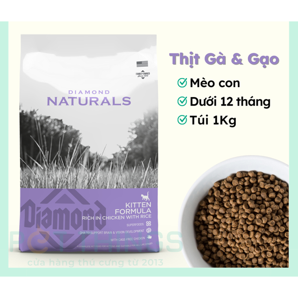 Diamond Naturals 3Kg - Thức Ăn Hạt Cho Mèo Con, Trưởng Thành & Biếng Ăn Từ Hoa Kỳ