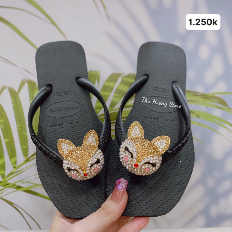 Dép HVN Chính Hãng Đế Vuông Slim Kim Tuyến Mix Charm Cáo Baby New