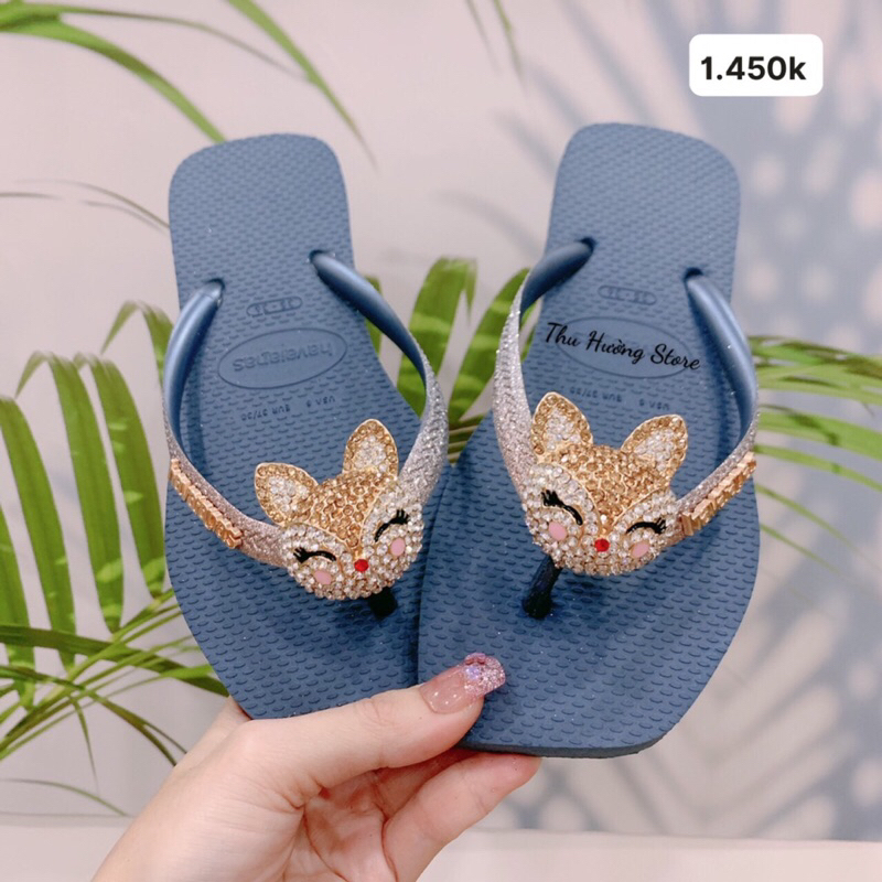 Dép HVN Chính Hãng Đế Vuông Slim Kim Tuyến Mix Charm Cáo Baby New