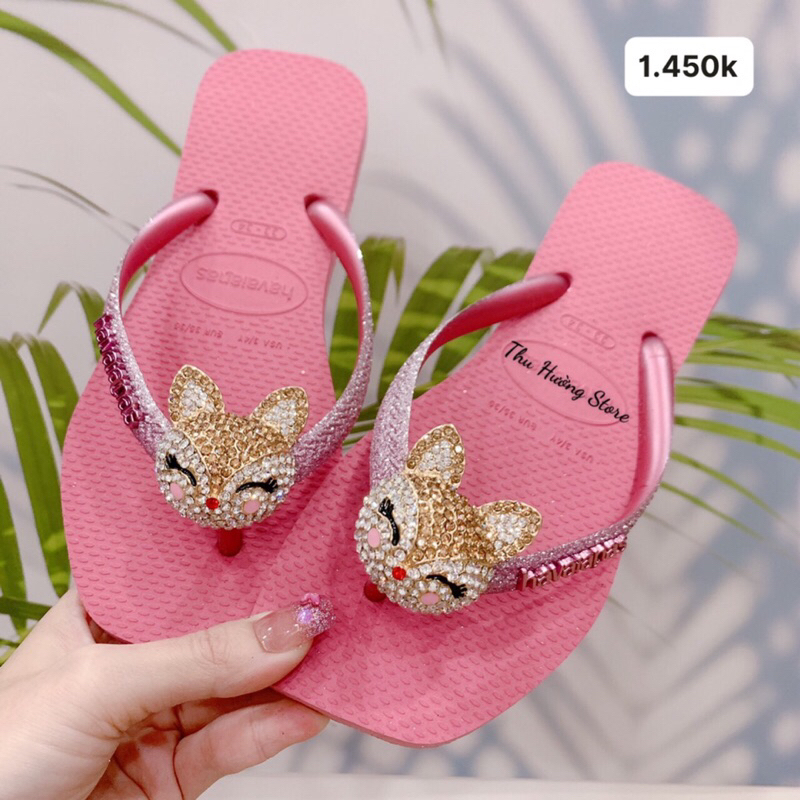 Dép HVN Chính Hãng Đế Vuông Slim Kim Tuyến Mix Charm Cáo Baby New