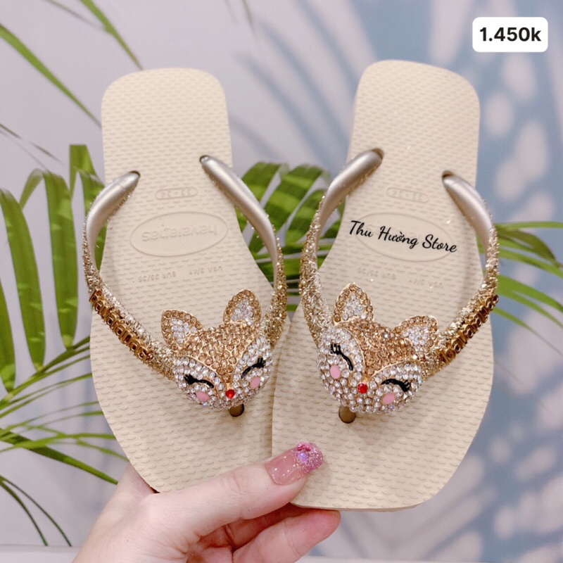 Dép HVN Chính Hãng Đế Vuông Slim Kim Tuyến Mix Charm Cáo Baby New