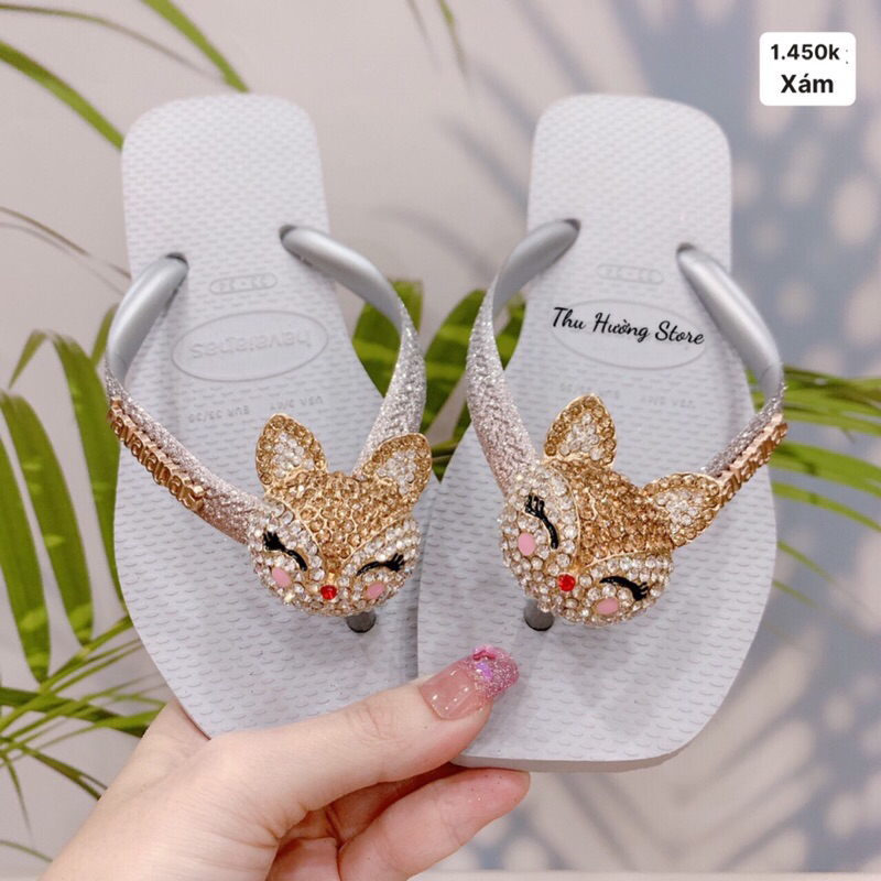 Dép HVN Chính Hãng Đế Vuông Slim Kim Tuyến Mix Charm Cáo Baby New