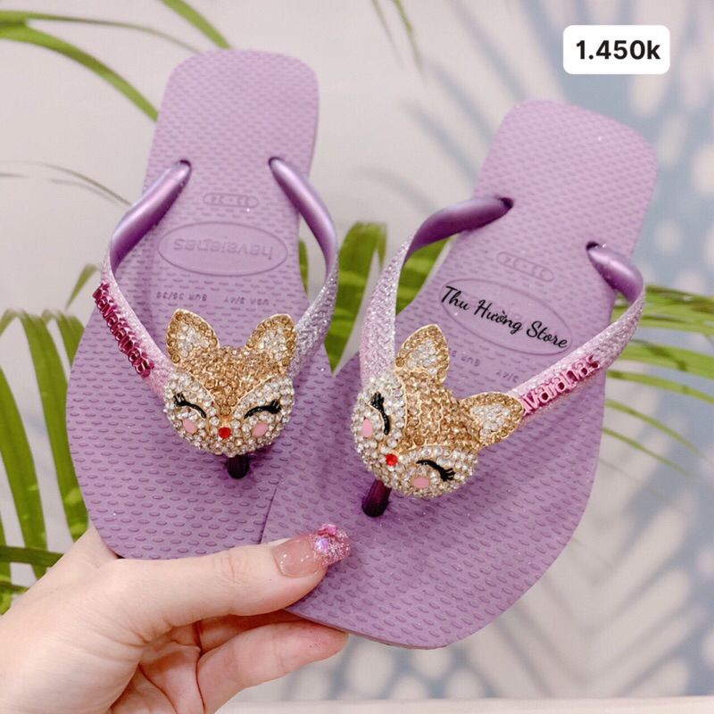 Dép HVN Chính Hãng Đế Vuông Slim Kim Tuyến Mix Charm Cáo Baby New