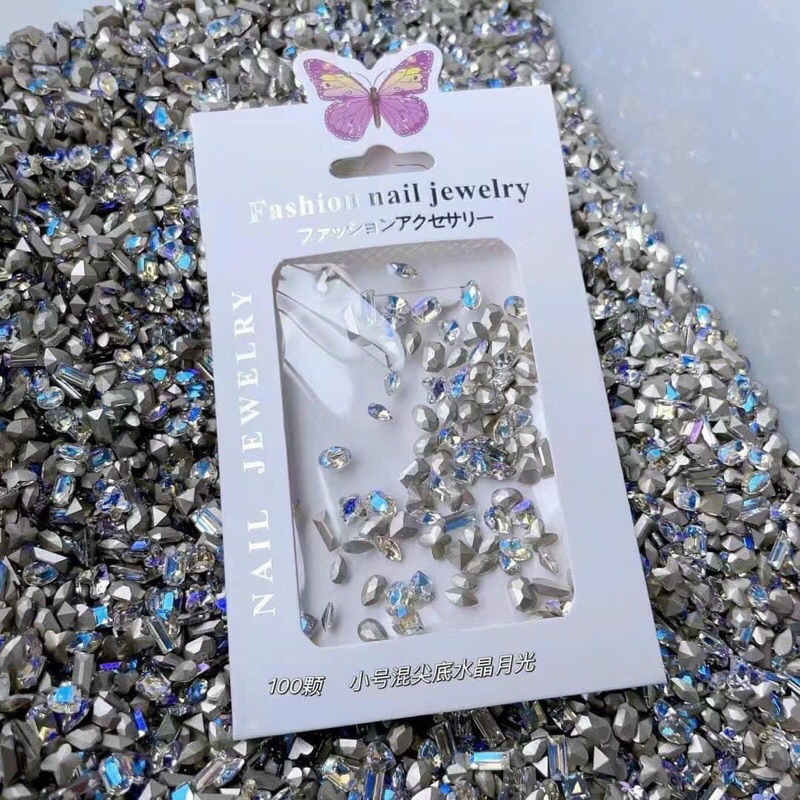 Đá chân nhọn size mini màu trăng 100 viên/ sét đá khối chân nhọn size mini mix 100 viên
