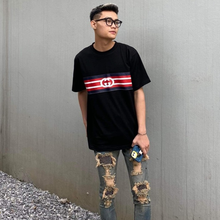 Áo Thun Nam Siêu Cấp Họa Tiết GC Sọc Xanh Đỏ Hai Màu Đen Trắng Thời Trang Nam Nữ