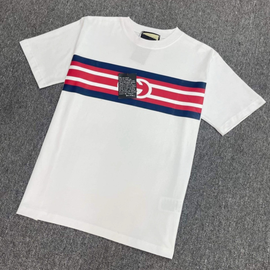 Áo Thun Nam Siêu Cấp Họa Tiết GC Sọc Xanh Đỏ Hai Màu Đen Trắng Thời Trang Nam Nữ