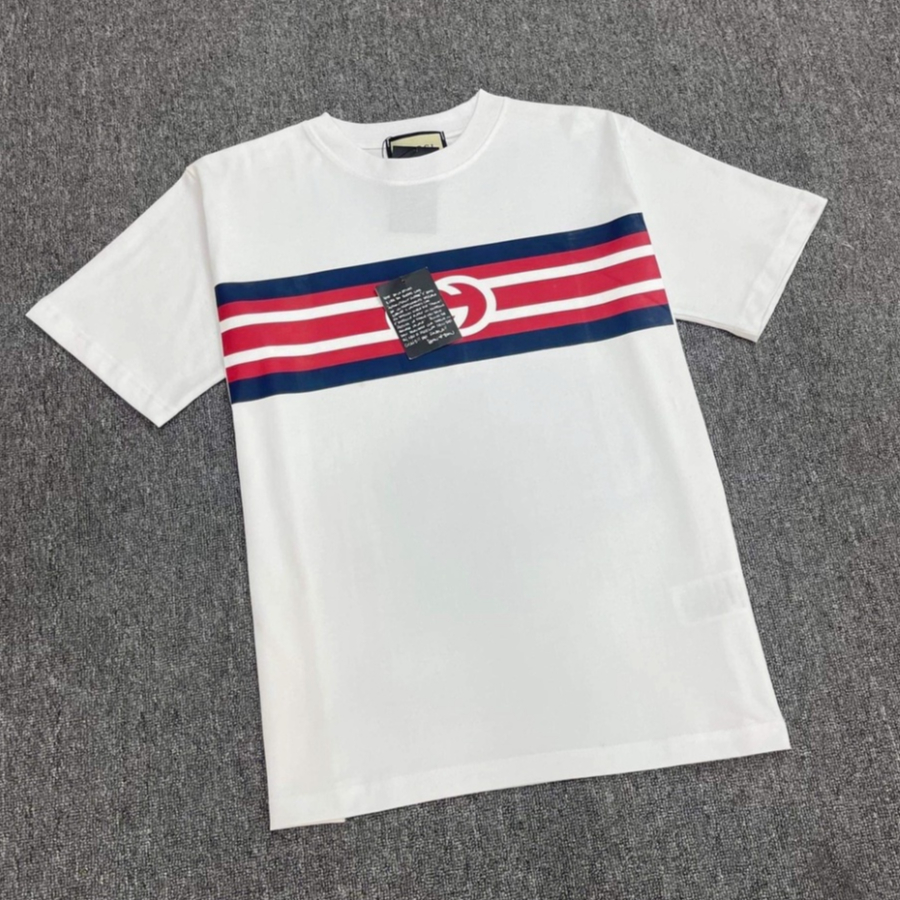 Áo Thun Nam Siêu Cấp Họa Tiết GC Sọc Xanh Đỏ Hai Màu Đen Trắng Thời Trang Nam Nữ