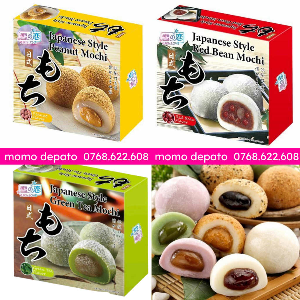 Bánh Mochi Yuki & Love 140g - Trà xanh- Đậu phộng - Đậu đỏ - Japanese Red Bean Mochi - Green Tea Mochi - Peanut Mochi