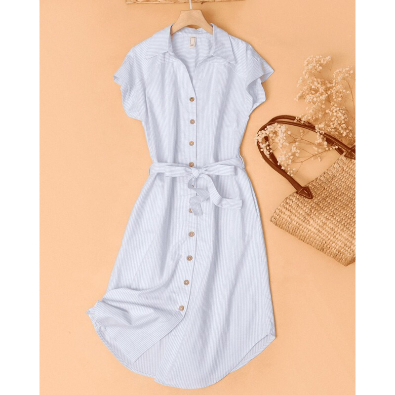 Đầm sơ mi kẻ sọc xanh Kachisa size XL