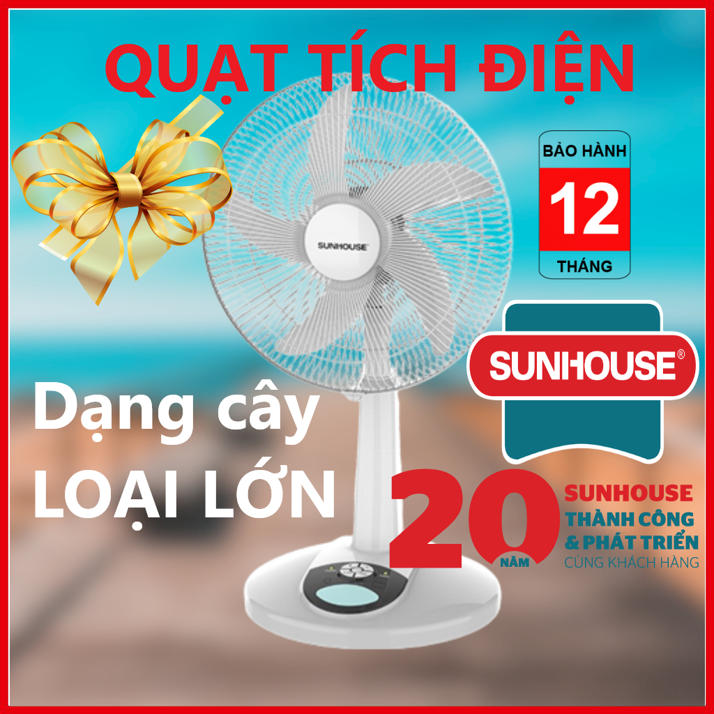 Quạt tích điện Sunhouse Loại Lớn mới nhất năm 2023 Gồm 02 Ắc quy Điều chỉnh độ cao thấp của thân quạt một cách dễ dàng