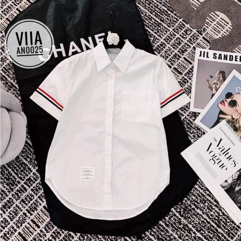 Áo Sơ Mi Thom Kẻ Xám Trắng Ngắn Tay Vải Cotton Lụa Cao Cấp | BigBuy360 - bigbuy360.vn