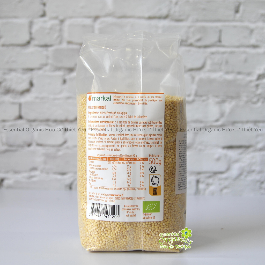 Hạt kê hữu cơ đã bóc vỏ Markal 500g - Pháp - hạt kê cho bé ăn dặm