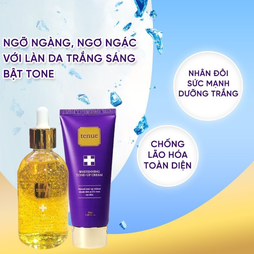 Combo Kem Dưỡng Trắng Da Nâng Tông Tenue Tone Up Cream Và Tinh Chất Vàng 24k Tenue Ampoule Hàn Quốc Chống Lão Hóa Da