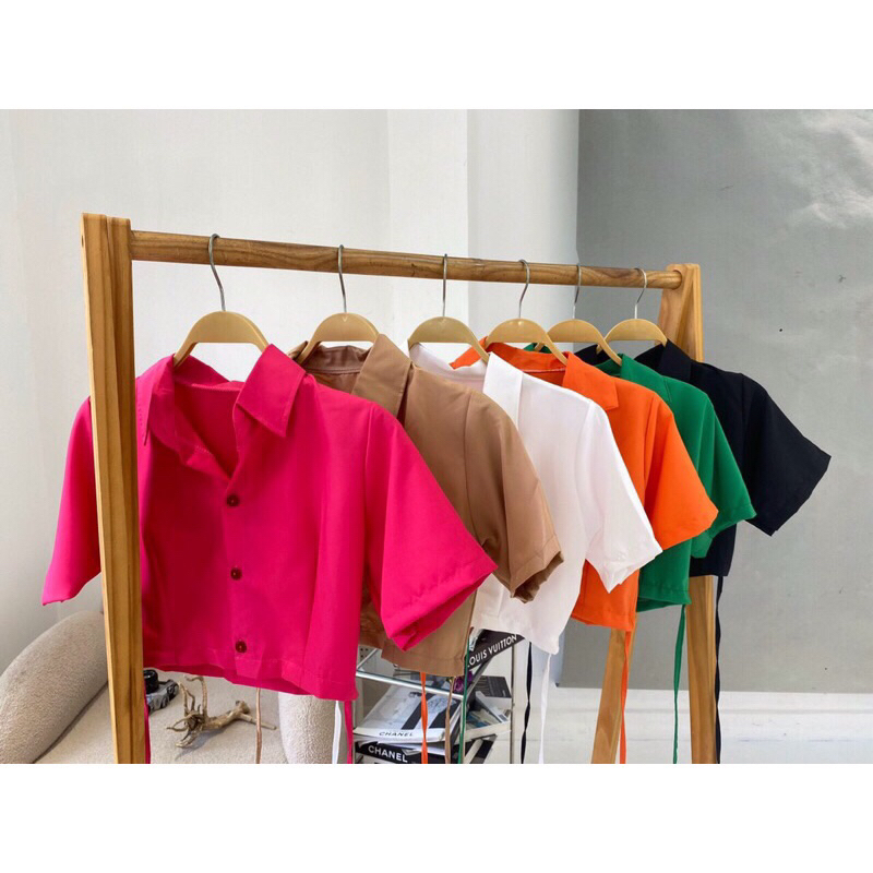 ÁO SƠ MI QUẤN EO TAY NGẮN DÁNG CROPTOP | Nashop12
