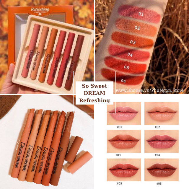 (Bản Thái Lan)Set son lì Hengfang So Sweet Dream Refreshing Matte Color 6 cây