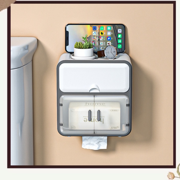 Hộp Đựng Giấy Vệ Sinh 2 Tầng Cao Cấp Kệ đựng mỹ phẩm sang trọng, màu trắng siêu xinh