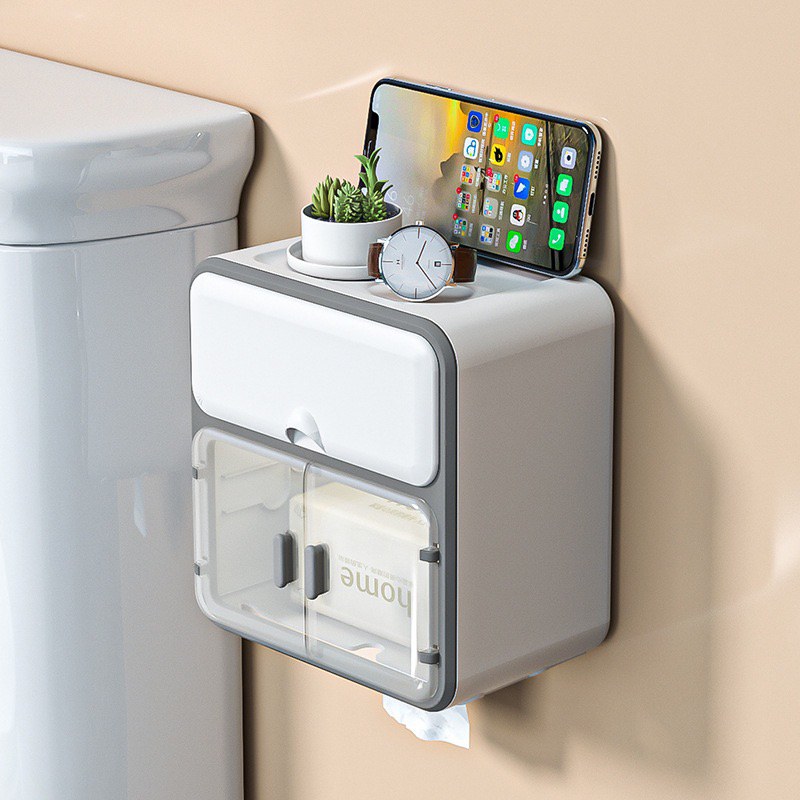 Hộp Đựng Giấy Vệ Sinh 2 Tầng Cao Cấp Kệ đựng mỹ phẩm sang trọng, màu trắng siêu xinh