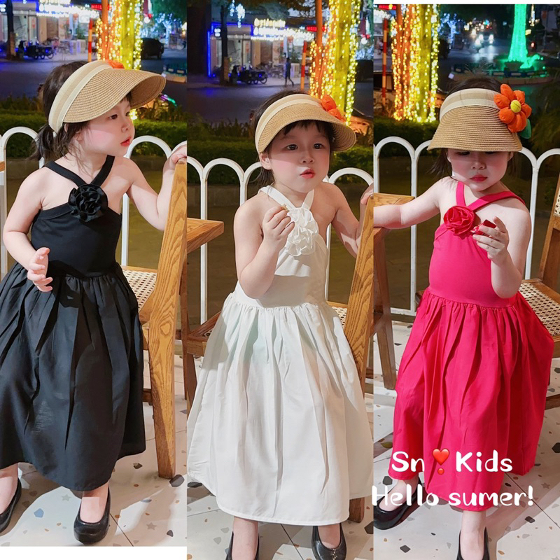 BG469- VÁY CHÉO CỔ ĐÍNH HOA SN CHO BÉ