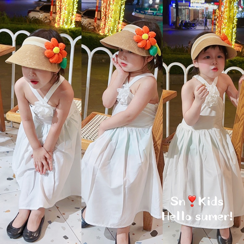 BG469- VÁY CHÉO CỔ ĐÍNH HOA SN CHO BÉ