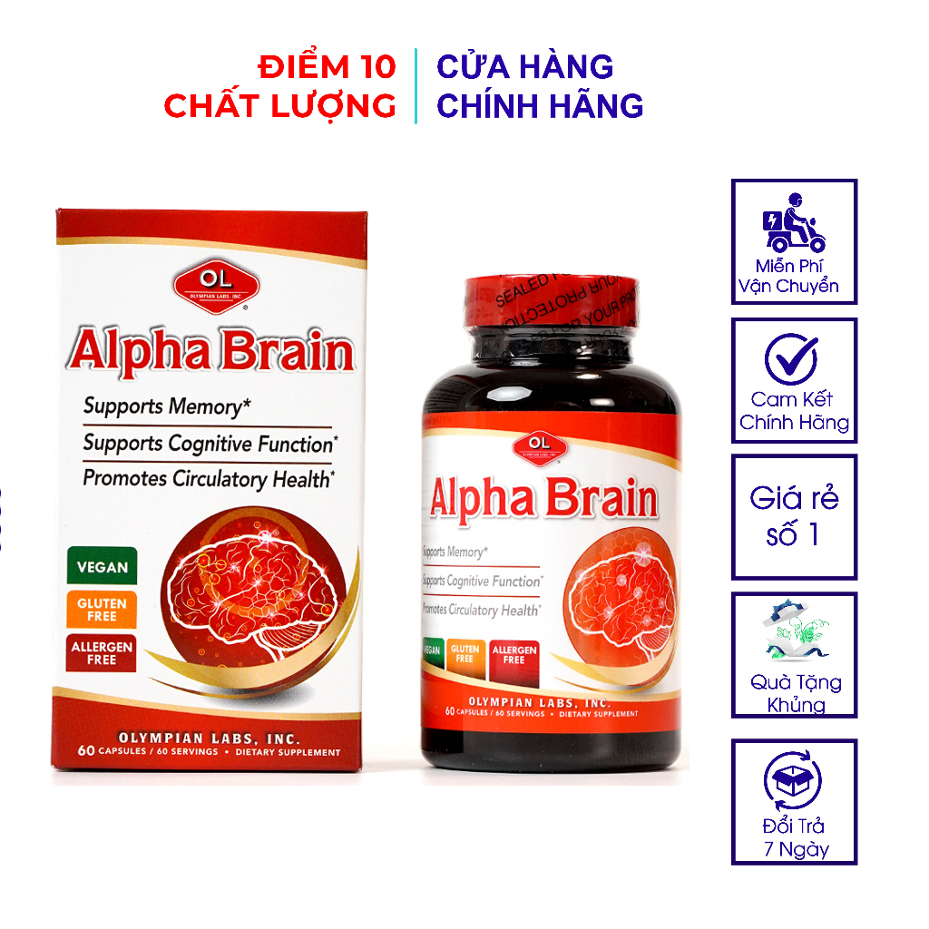 Viên Uống Bổ Não Chứa Ginkgo Biloba Alpha Brain Olympian Labs Mỹ - Hộp 60 viên
