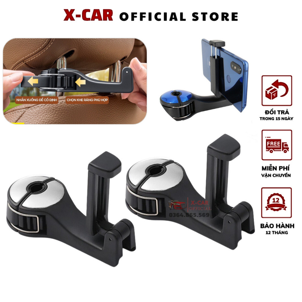 Móc treo đồ sau ghế ô tô kèm giá đỡ điện thoại CAO CẤP