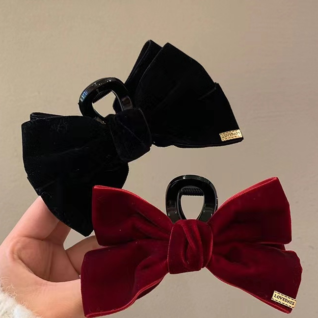 Kẹp Tóc Nơ Lớn Bằng Nhung Màu Đen Thời Trang Thu Đông 2023 Dành Cho Nữ