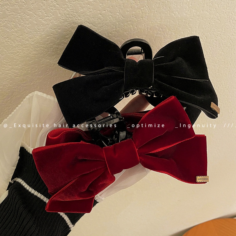 Kẹp Tóc Nơ Lớn Bằng Nhung Màu Đen Thời Trang Thu Đông 2023 Dành Cho Nữ