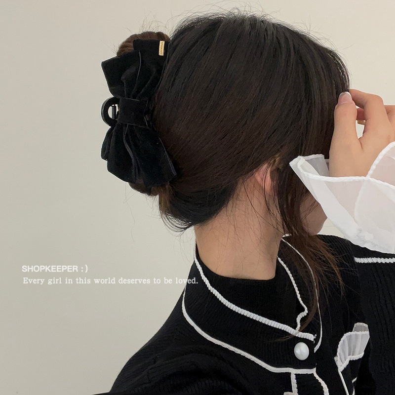 Kẹp Tóc Nơ Lớn Bằng Nhung Màu Đen Thời Trang Thu Đông 2023 Dành Cho Nữ