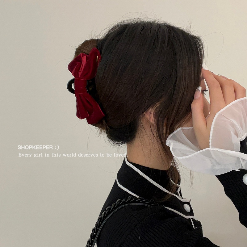 Kẹp Tóc Nơ Lớn Bằng Nhung Màu Đen Thời Trang Thu Đông 2023 Dành Cho Nữ