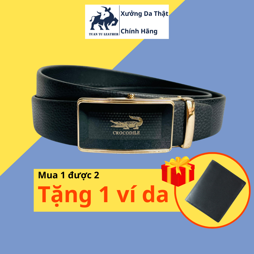 Thắt lưng cá sấu Crocodile Dây nịt nam khóa lăn da thật bản nhỏ chính hãng Đồ Da Tuấn Tú