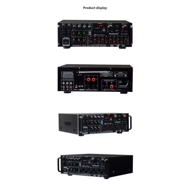 Amply karaoke đa năng Sunbuck 326BT Ampli Bluetooth 5.0 điện 12V- 220V. Dùng cho ô tô, gia đình nghe nhạc hát karaoke
