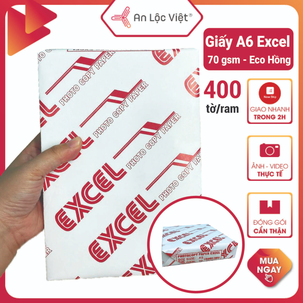 [GIÁ BAO TOÀN SÀN] 1 RAM = 400 tờ giấy in A6 Excel Eco - 70gsm giấy trắng mịn, Tiết kiệm hơn để in đơn hàng TMĐT
