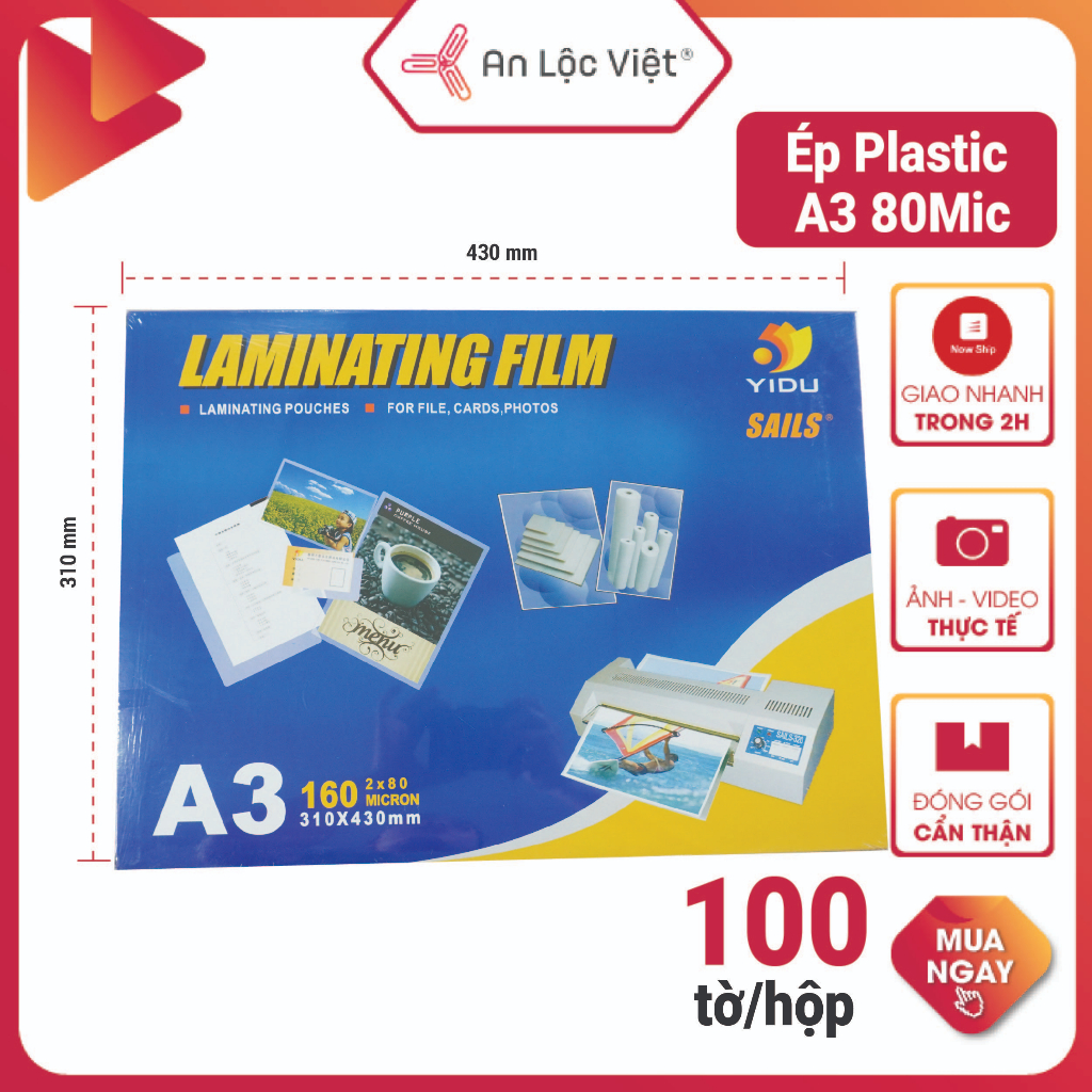 100 tờ Ép Plastic nhựa dẻo A3 80 MIC  YIDU chính hãng
