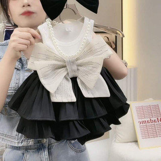 Váy bé gái,set áo nơ chân váy xếp tầng cho bé gái 10 đến 35kg v0149