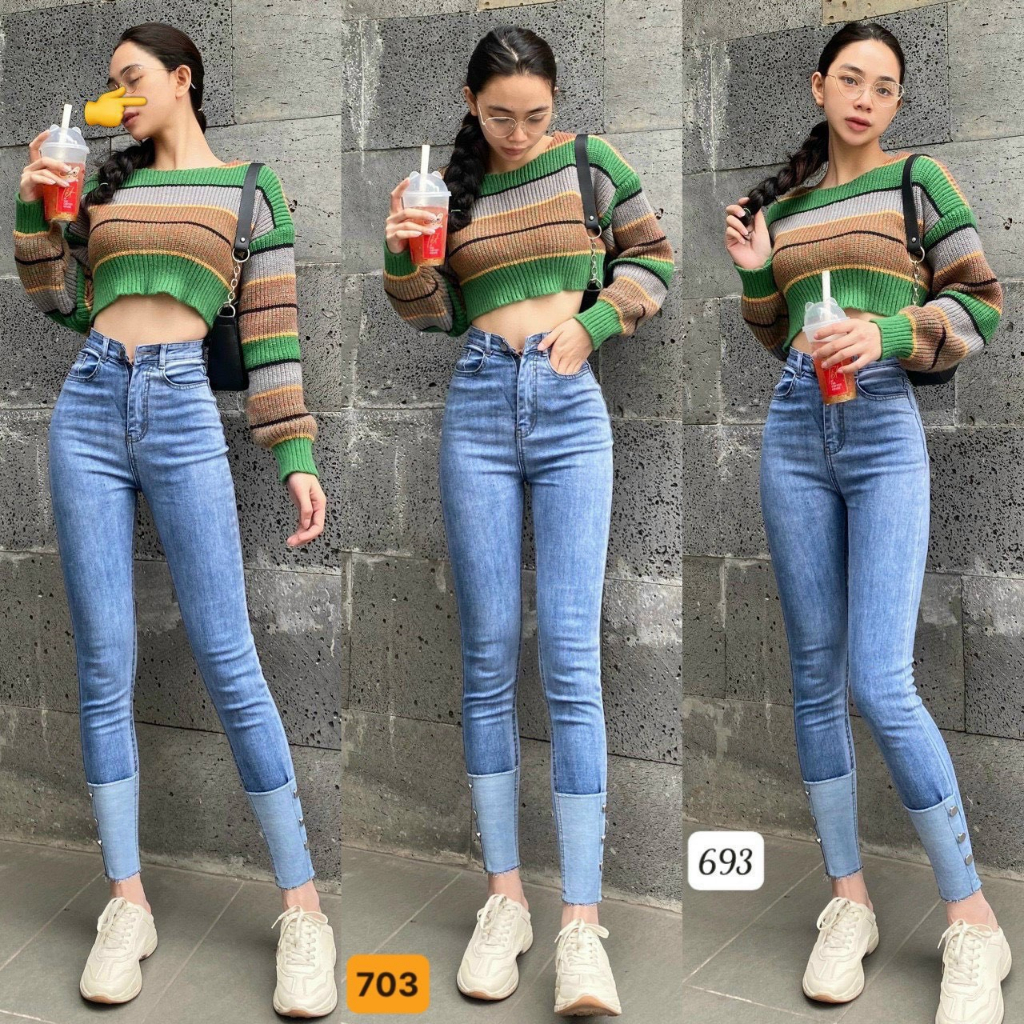 Quần jean nữ chất co giãn, quần bò nữ trơn cạp cao nhiều mẫu PN ms505
