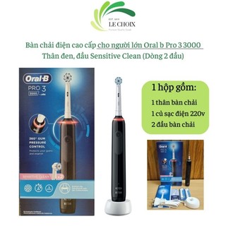 Bàn chải điện người lớn Oral b pro 3 3000 cao cấp (thân màu đen kèm 2 đầu bàn chải Sensi mềm)