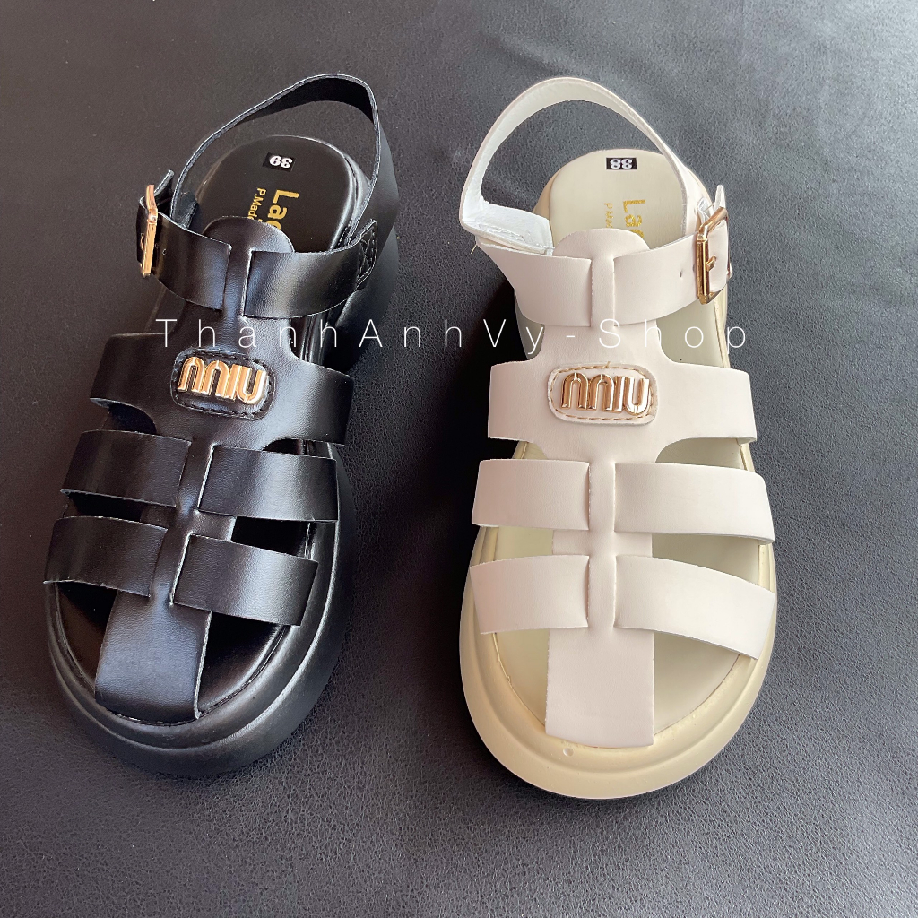Giày Sandal Miu nữ khoá cài hàng nhập Quảng Châu Cao Cấp Fullbox đế bánh mì siêu êm chân,Giày xăng đan nữ 4cm da mềm