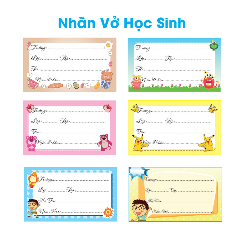 Nhãn vở học sinh giá rẻ (20 nhãn)