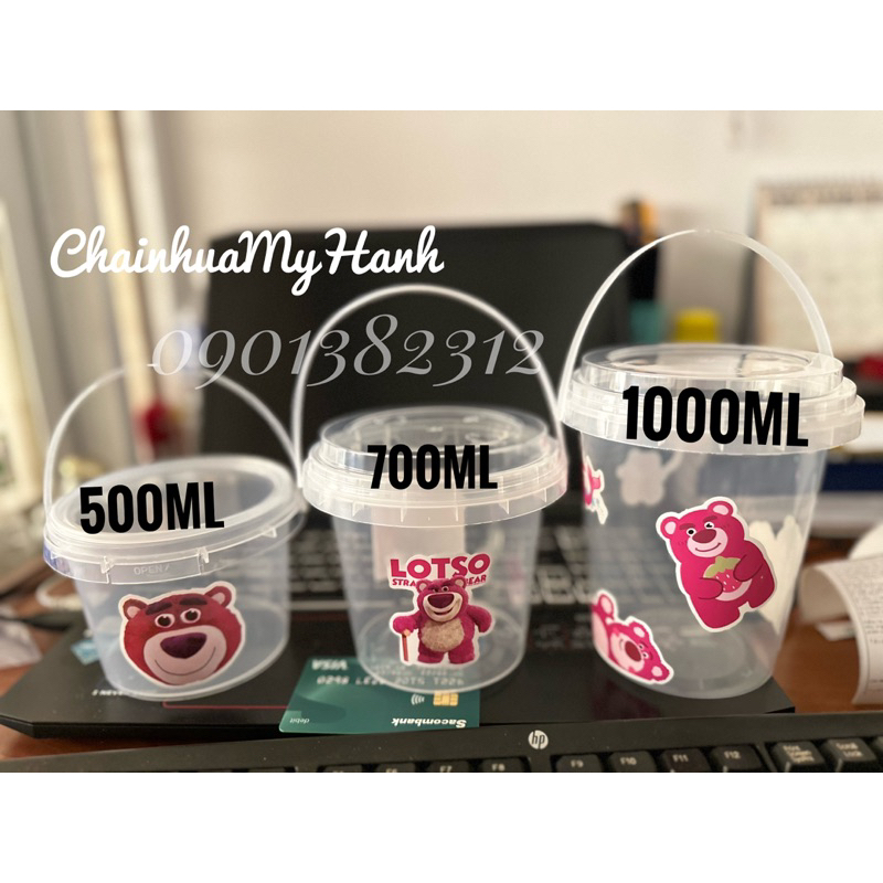 Xô 700ml/1000ml Quai Xách + Nắp Cắm Ống Hút , xô trà sữa, xô nhựa đựng chè trân châu giá rẻ