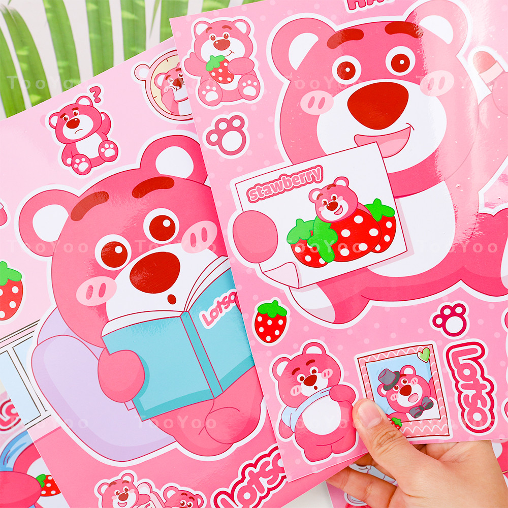 Tấm sticker Gấu dâu Lotso size lớn trang trí laptop, tủ lạnh, đàn guitar,... dễ thương cute TooYoo BK00131